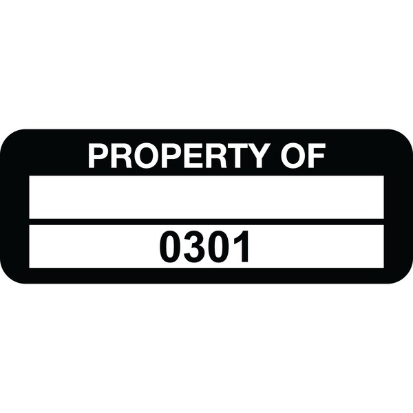 Lustre-Cal Property ID Label PROPERTY OF Polyester Blk 2in x 0.75in 1 Blank Pad&Serialized 0301-0400, 100PK 253744Pe2K0301 - main